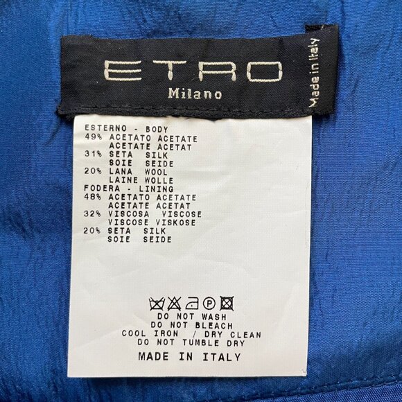 Etro Milano Suit Womens 42 Italy Brown Blue Wool Silk Brocade Handkerchief Skirt - Picture 14 of 14